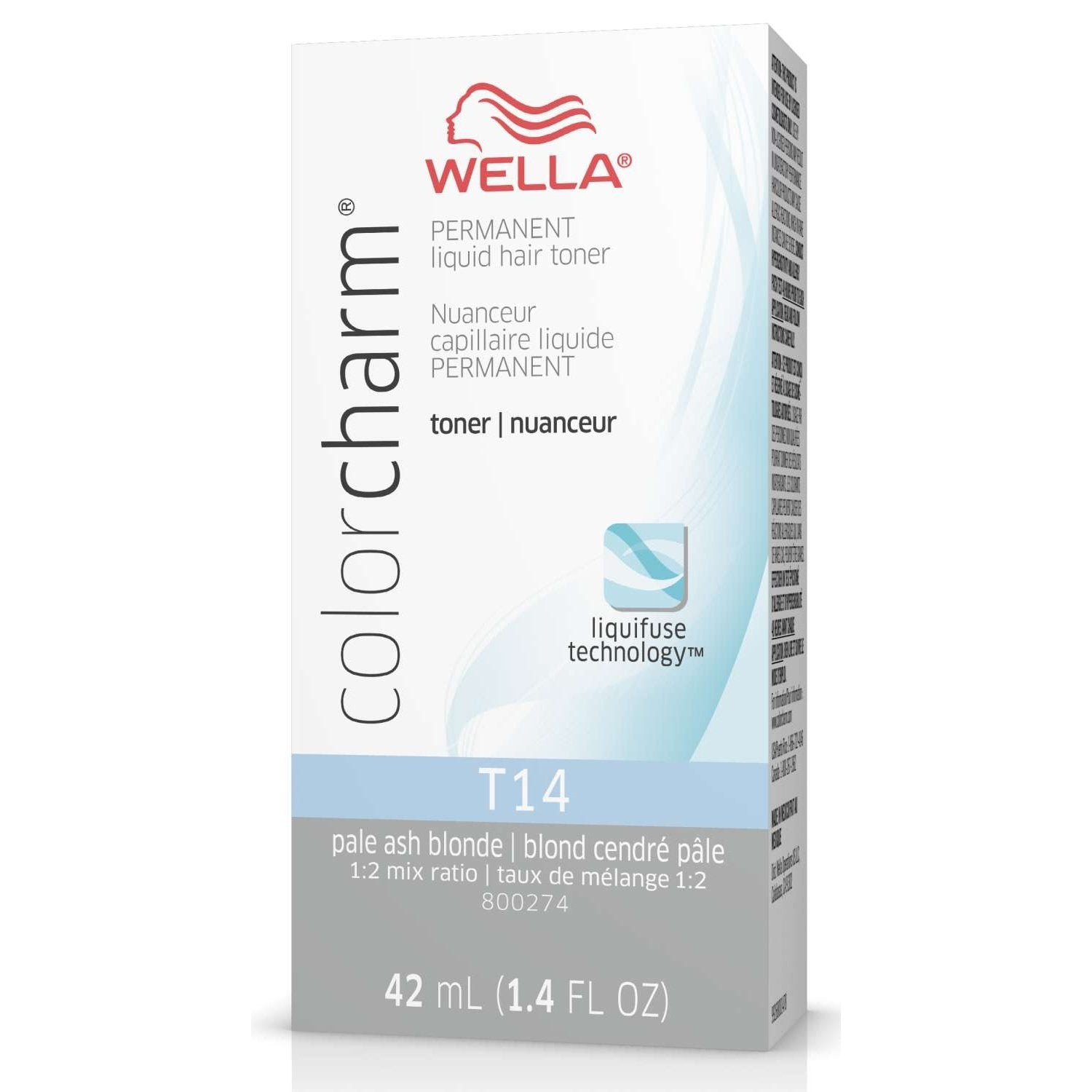 Wella Colorcharm Permanent Liquid Hair Toner T14 Pale Ash Blonde 1.4 Fl Oz Wella Colorcharm Permanent Liquid Hair Toner T14 Pale Ash Blonde 1.4 Fl Oz