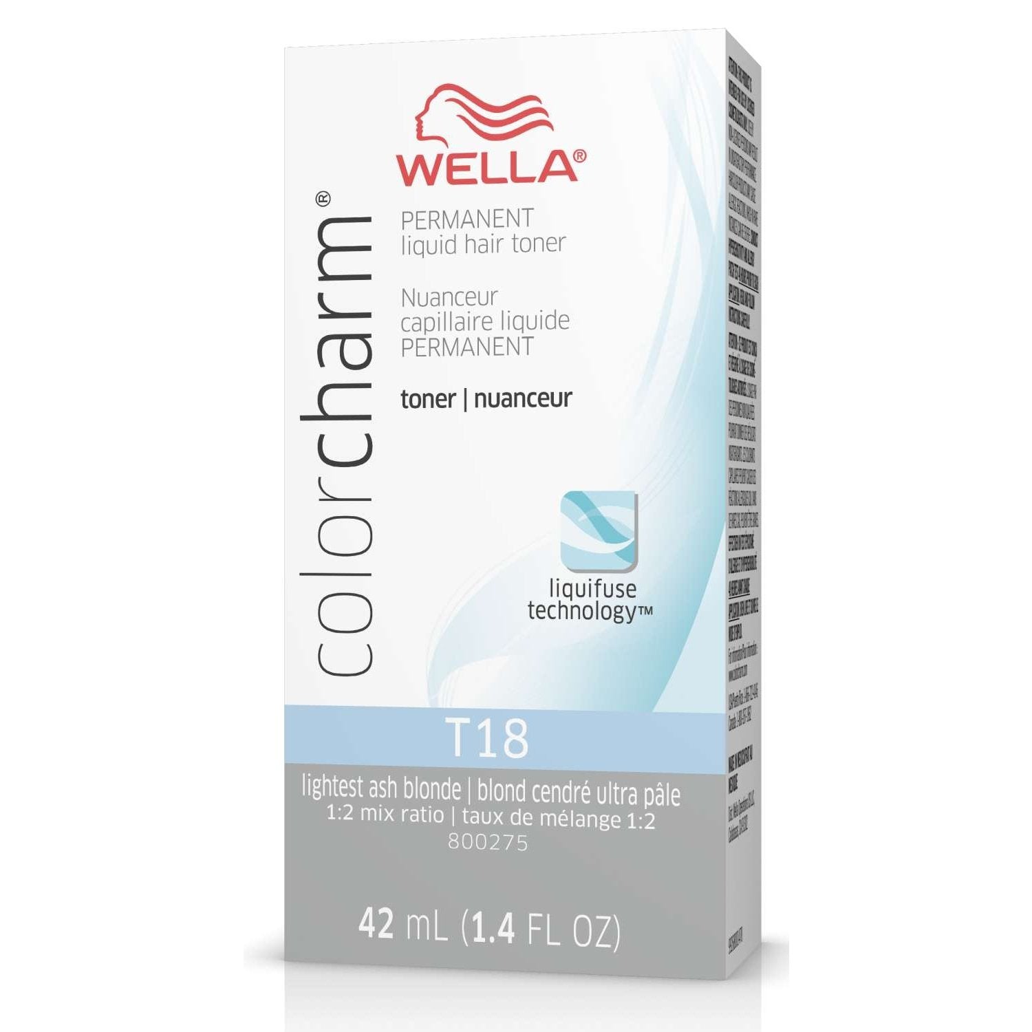 Wella Colorcharm Permanent Liquid Hair Toner T18 Lightest Ash Blonde 1.4 Fl Oz Wella Colorcharm Permanent Liquid Hair Toner T18 Lightest Ash Blonde 1.4 Fl Oz