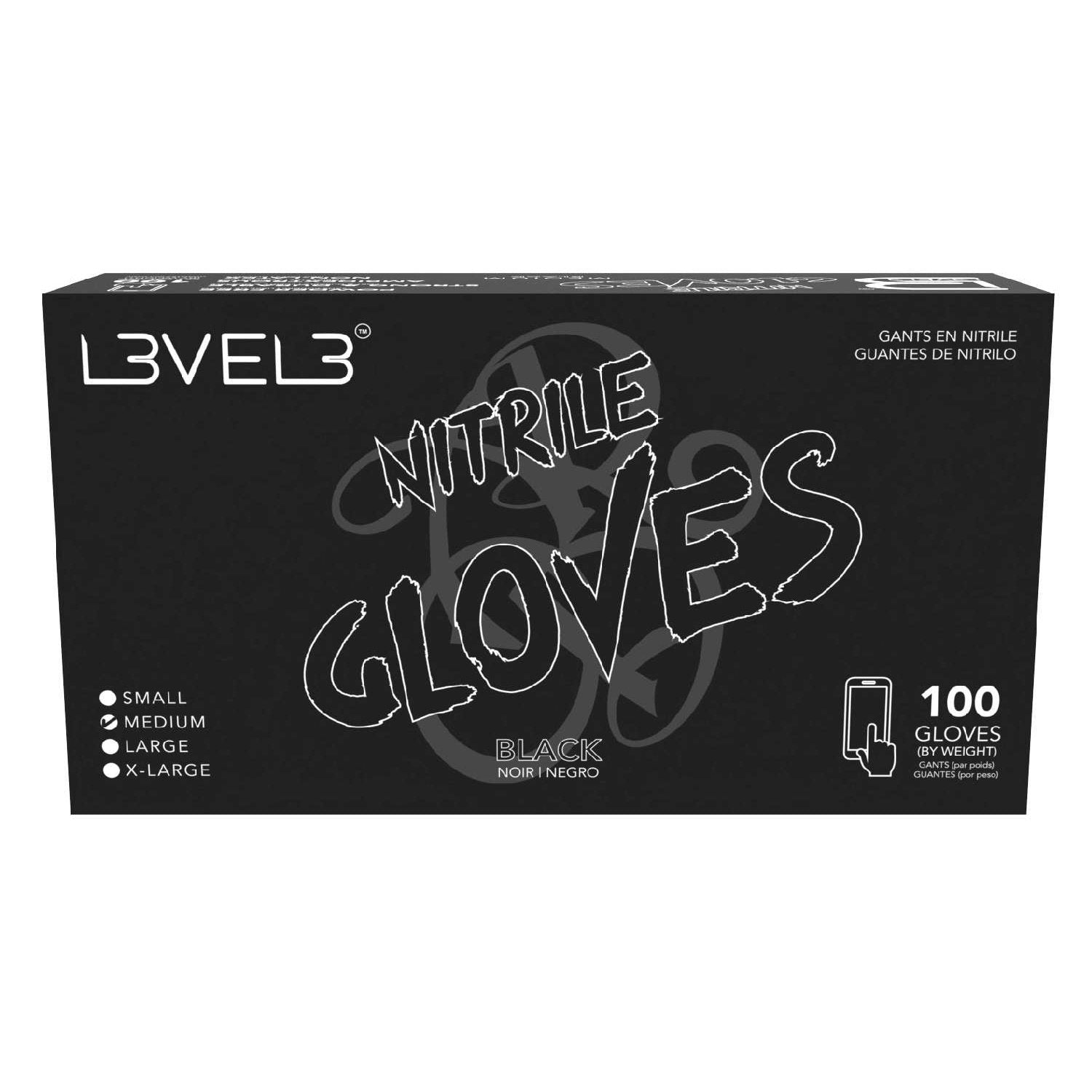 L3Vel3 Nitrile Gloves Black Medium 100 Piece L3Vel3 Nitrile Gloves Black Medium 100 Piece