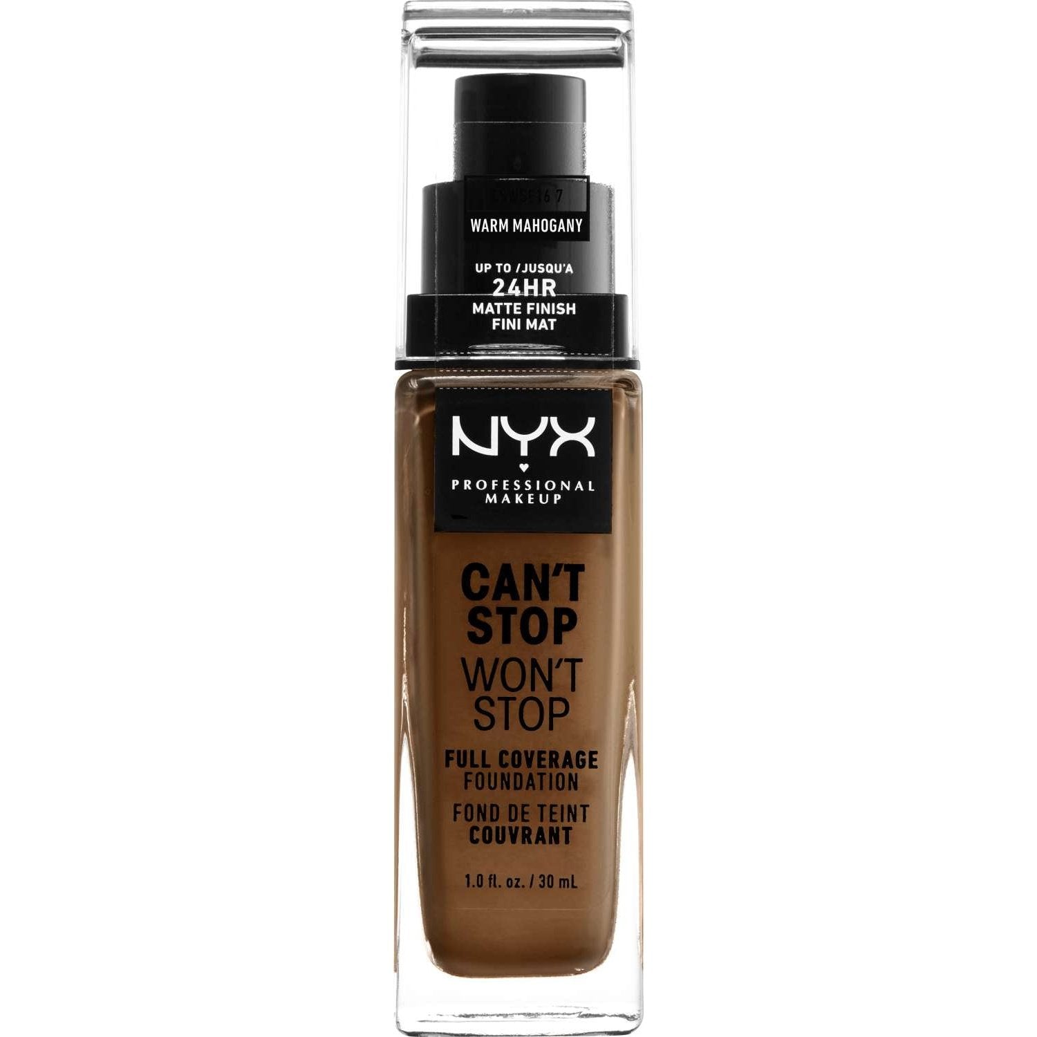 NYX Cant Stop Wont Stop Full Coverage Foundation 16.7 - Warm Mahogany 1.0 FL Oz NYX Cant Stop Wont Stop Full Coverage Foundation 16.7 - Warm Mahogany 1.0 FL Oz