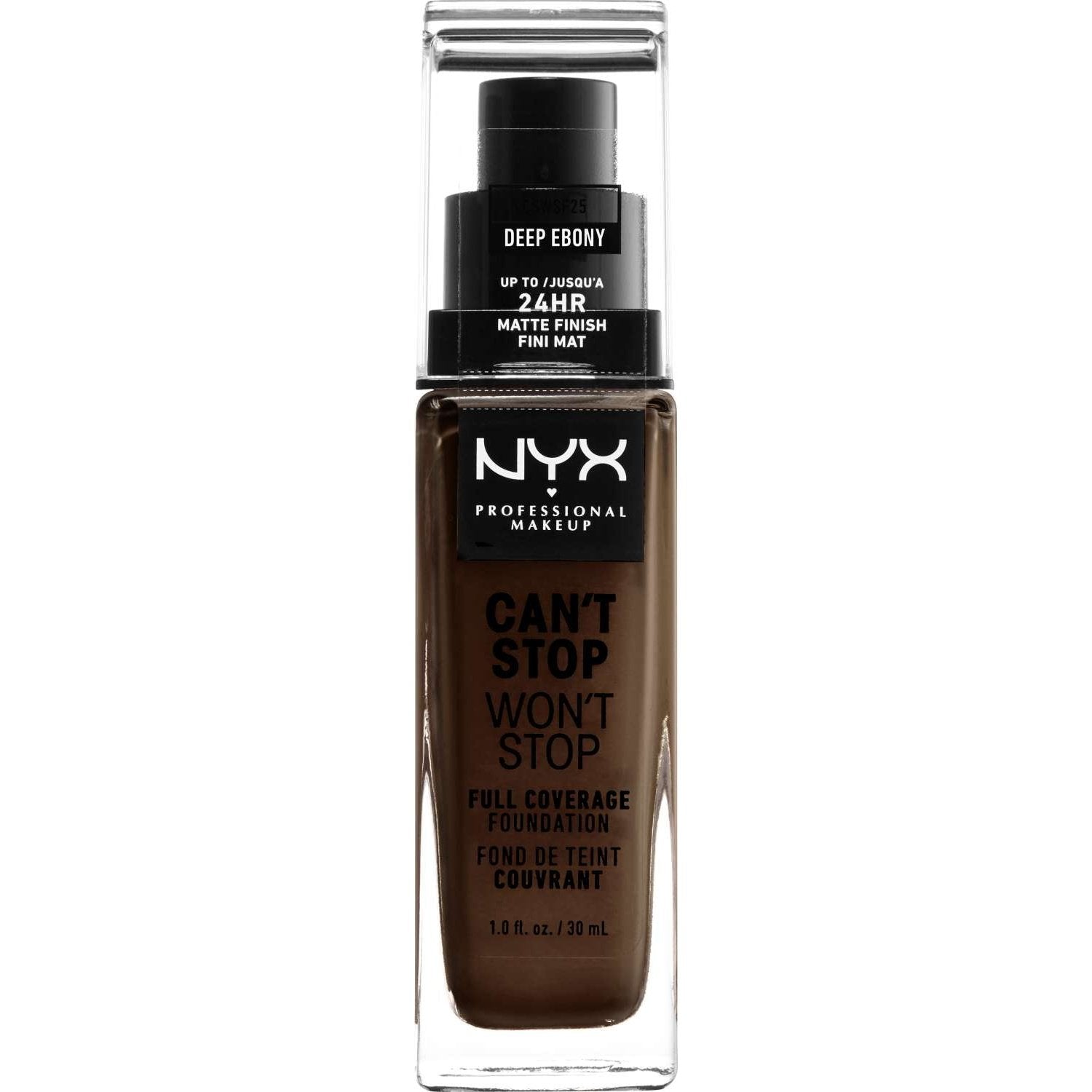 NYX Cant Stop Wont Stop Full Coverage Foundation 25 - Deep Ebony 1.0 FL Oz NYX Cant Stop Wont Stop Full Coverage Foundation 25 - Deep Ebony 1.0 FL Oz