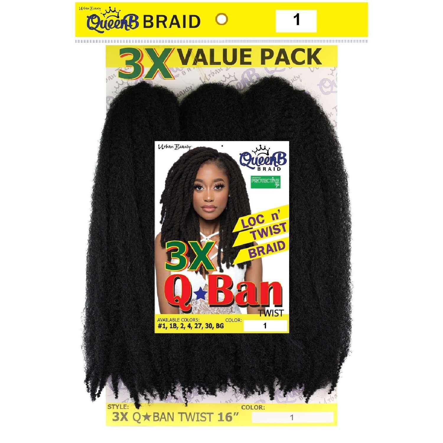 Synthetic Queen B 3X Q-Ban Twist Color #1 Synthetic Queen B 3X Q-Ban Twist Color #1
