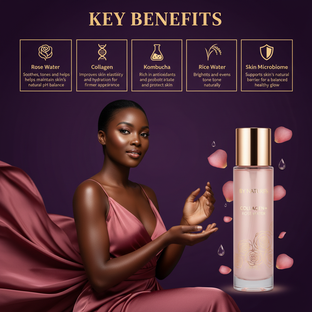 By Natures Collagen+ Rose Water By Natures Collagen+ Rose Water - Key Benefits