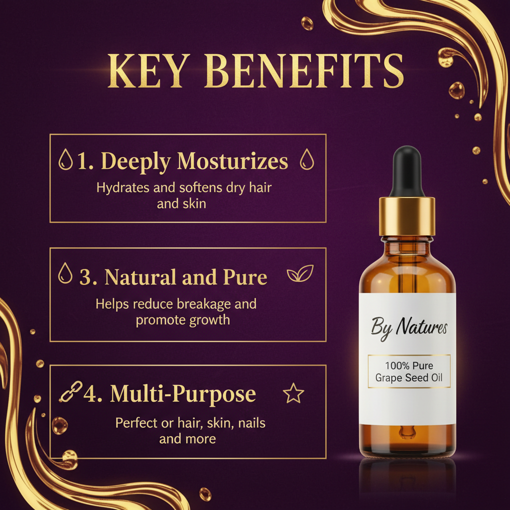 By Natures 100% Pure Grape Seed Oil By Natures 100% Pure Grape Seed Oil - Key Benefits