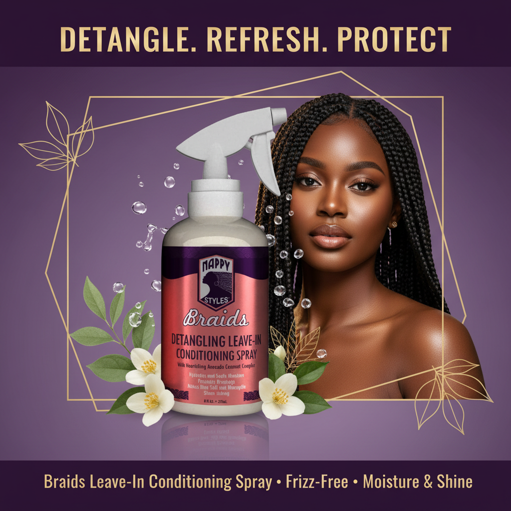 Nappy Styles Braids Detangling Leave-In Conditioning Spray Hero - Detangle. Refresh. Protect. Nappy Styles Braids Detangling Leave-In Conditioning Spray