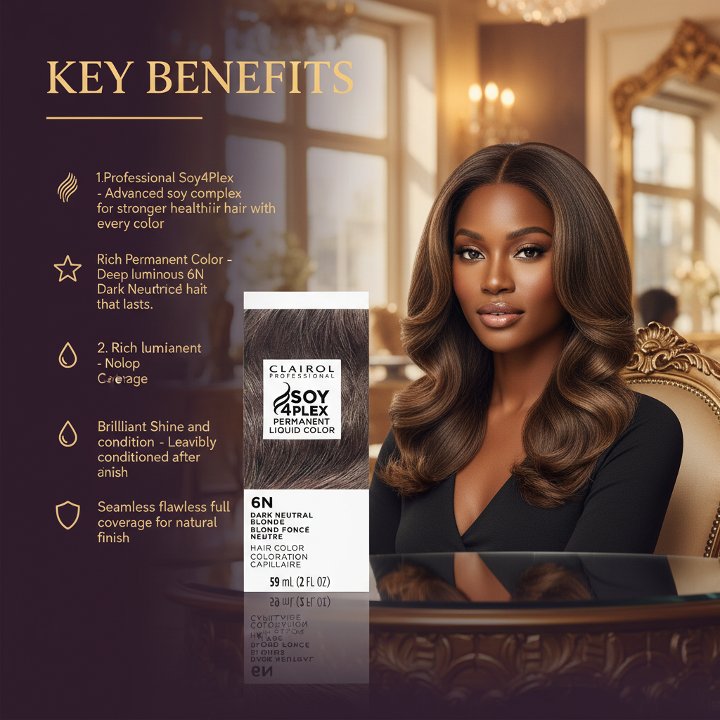 CLAIROL PERMANENT LIQUID 6N DARK NEUTRAL BLONDE Clairol Professional Soy4Plex 6N Dark Neutral Blonde - Key Benefits