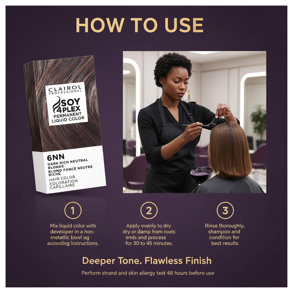 CLAIROL PERMANENT LIQUID 6NN DARK RICH NEUTRAL BLONDE Clairol Professional Soy4Plex 6NN Dark Rich Neutral Blonde - How To Use