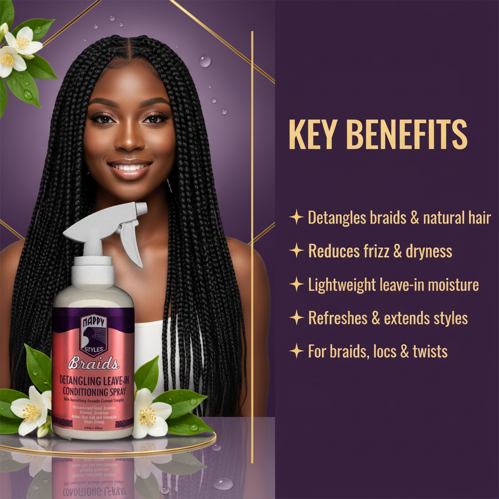 Nappy Styles Braids Detangling Leave-In Conditioning Spray Key Benefits - Nappy Styles Braids Detangling Leave-In Conditioning Spray