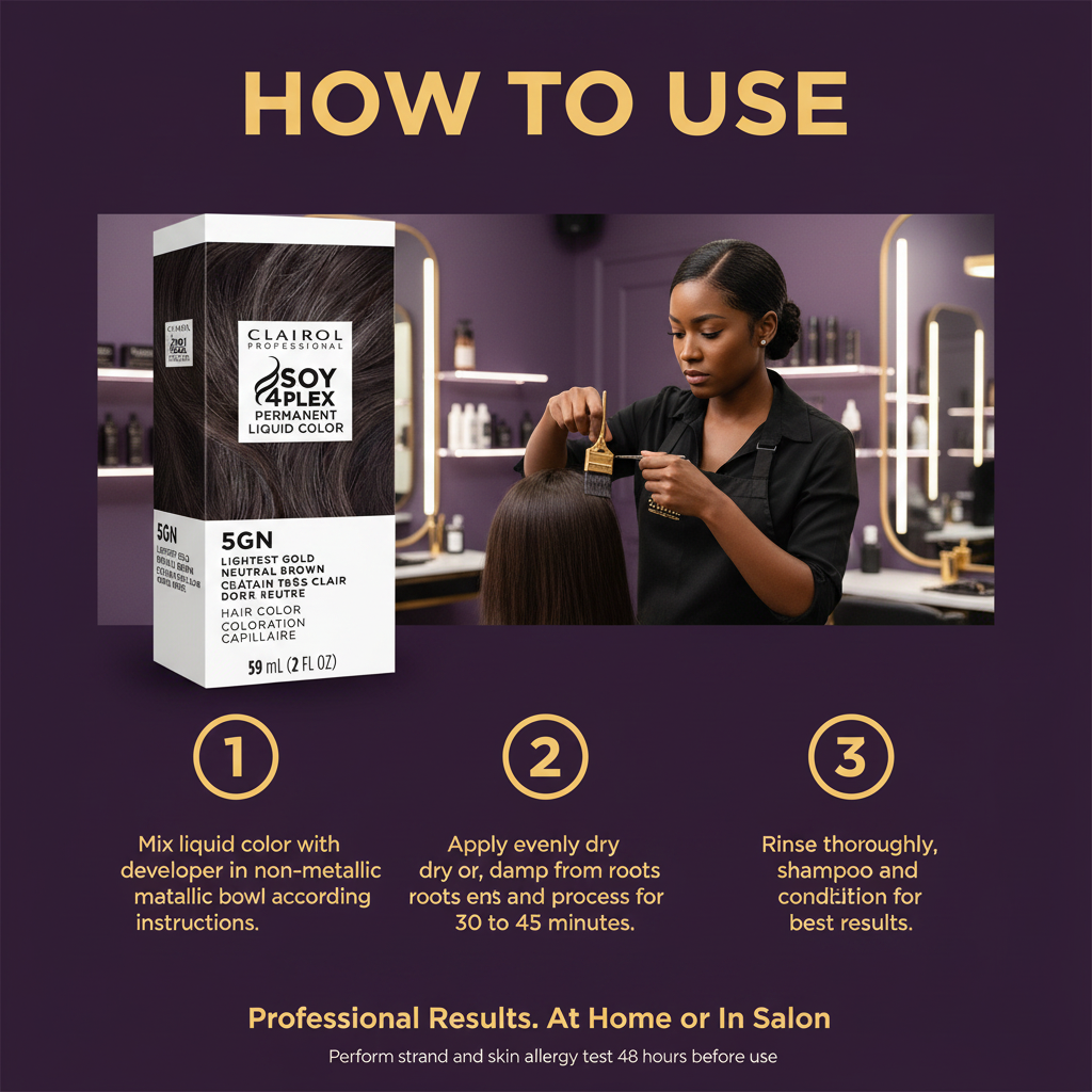 CLAIROL PERMANENT LIQUID 5GN LIGHTEST GOLD NEUTRAL BROWN Clairol Professional Soy4Plex 5GN Lightest Gold Neutral Brown - How To Use