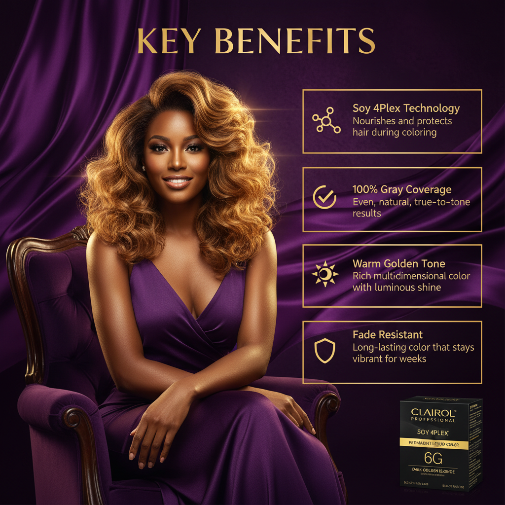 CLAIROL PERMANENT LIQUID 6G DARK GOLDEN BLONDE Clairol Soy 4Plex 6G Dark Golden Blonde - Key Benefits