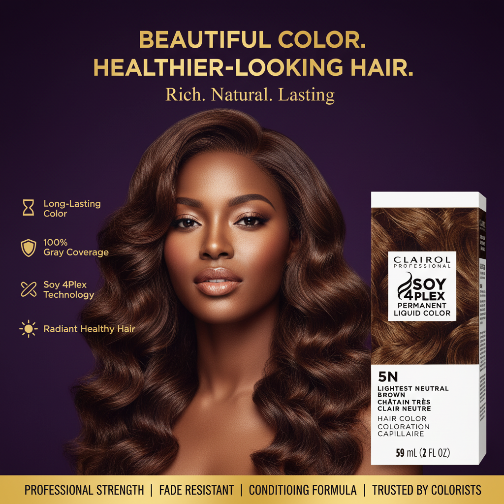 CLAIROL PERMANENT LIQUID 5N LIGHTEST NEUTRAL BROWN Clairol Soy 4Plex 5N Lightest Neutral Brown - Hero