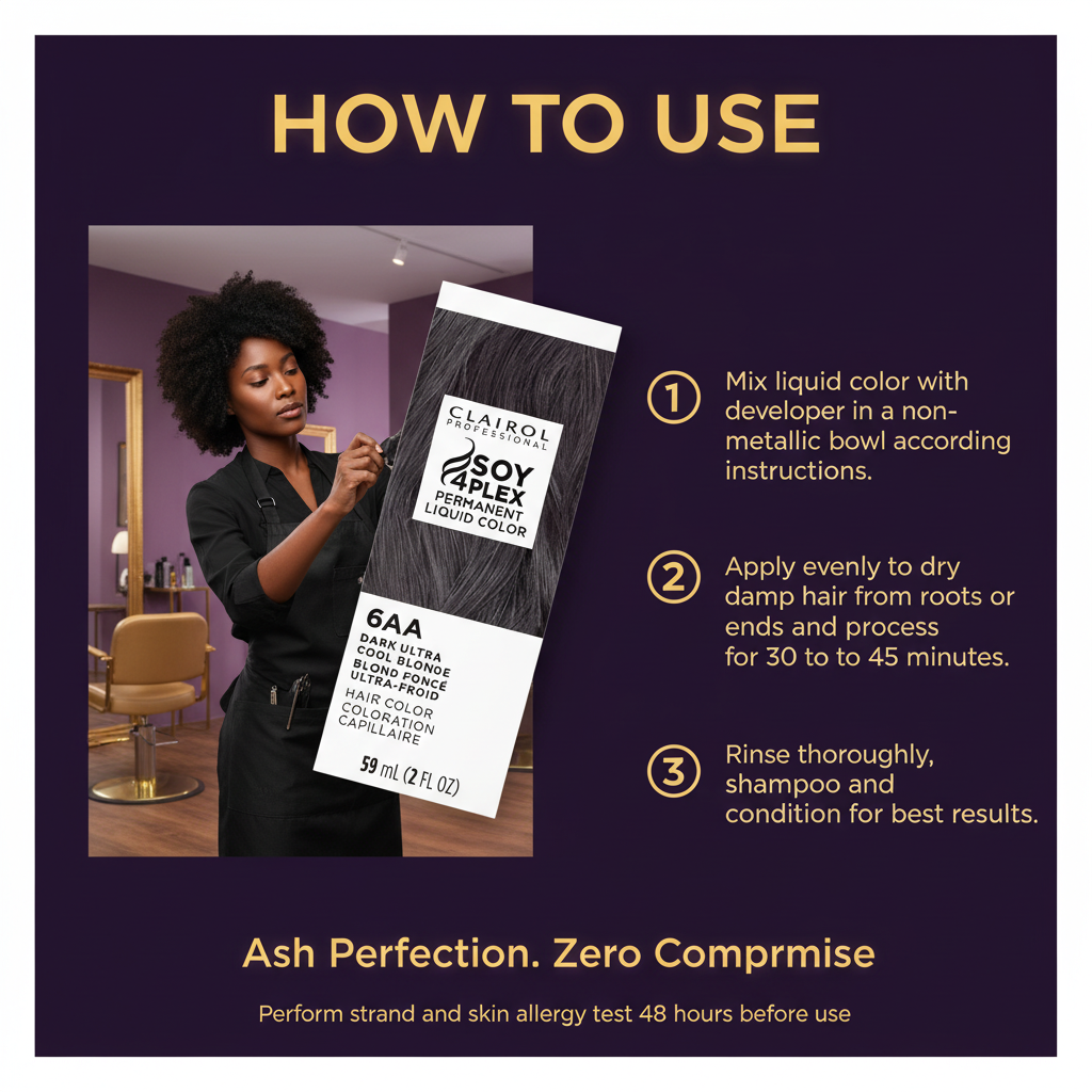 CLAIROL PERMANENT LIQUID 6AA DARK ULTRA COOL BLONDE Clairol Professional Soy4Plex 6AA Dark Ultra Cool Blonde - How To Use
