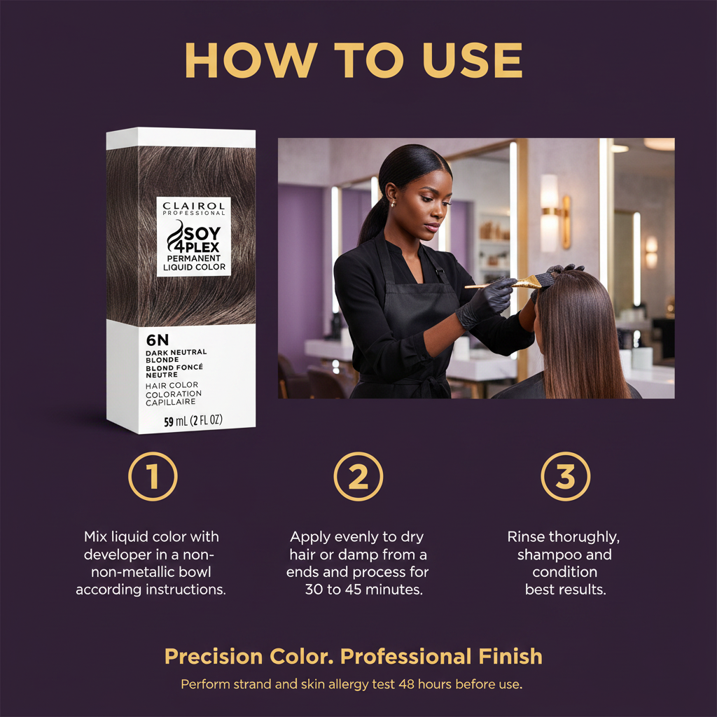 CLAIROL PERMANENT LIQUID 6N DARK NEUTRAL BLONDE Clairol Professional Soy4Plex 6N Dark Neutral Blonde - How To Use