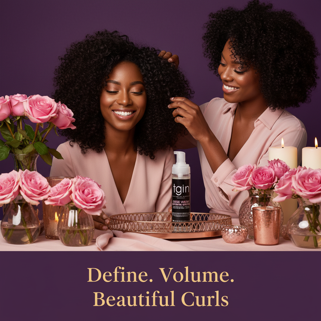 Tgin Rosewater Curl Defining Mousse Lifestyle - Define. Volume. Beautiful Curls. TGIN Rose Water Curl Defining Mousse