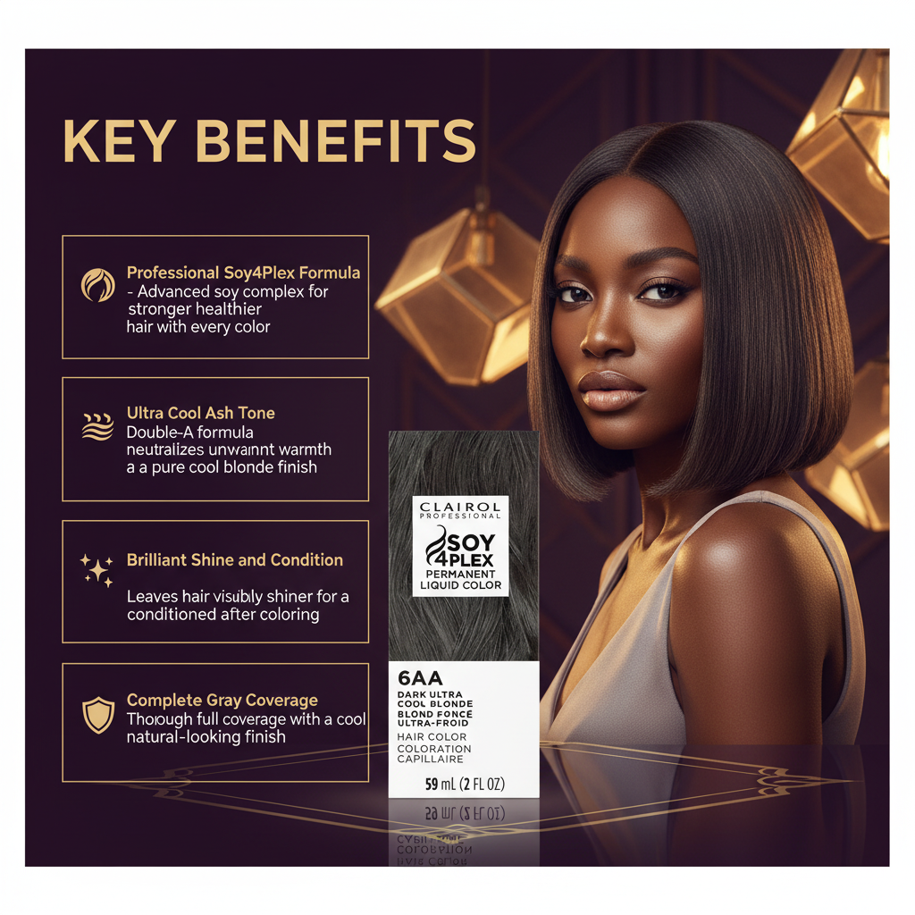 CLAIROL PERMANENT LIQUID 6AA DARK ULTRA COOL BLONDE Clairol Professional Soy4Plex 6AA Dark Ultra Cool Blonde - Key Benefits