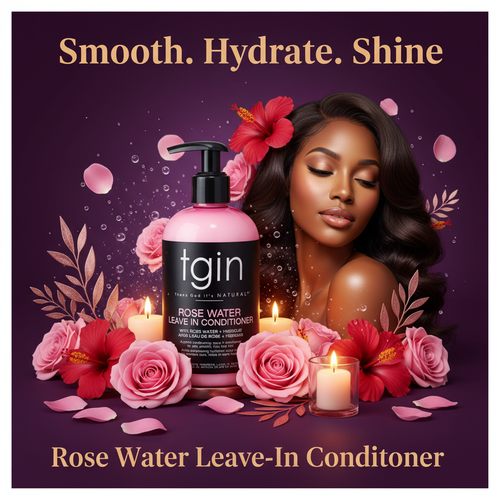Tgin Rosewater Smoothing Leave In Conditioner Hero - Smooth. Hydrate. Shine. TGIN Rose Water Leave-In Conditioner