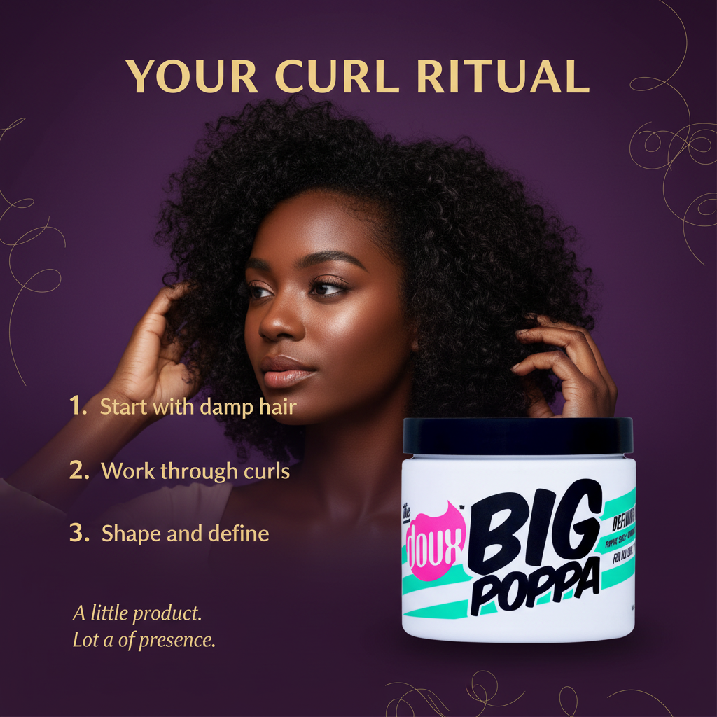 The Doux Big Poppa Defining Gel 16 oz How to use The Doux Big Poppa Defining Gel in three styling steps